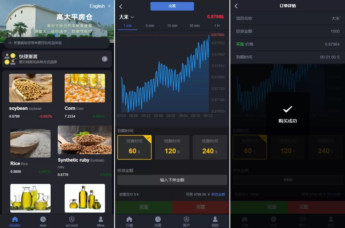 【二开版微交易系统】粮食微盘系统+双语言微盘-海外源码