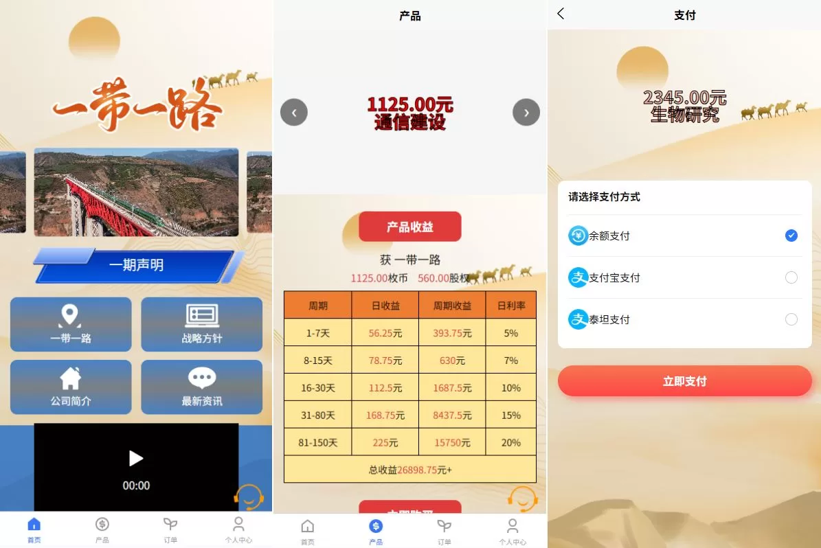 【新UI投资理财系统】一路一带投资+签到+邀请返利-海外源码